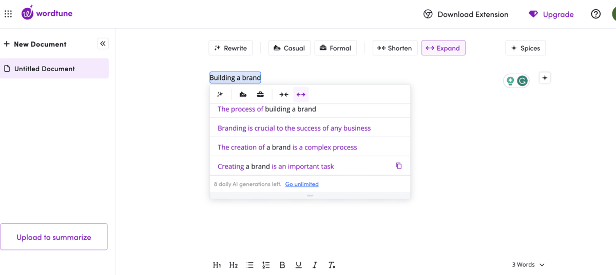 Wordtune AI powered tool for Strategists for Push10 Branding Agency