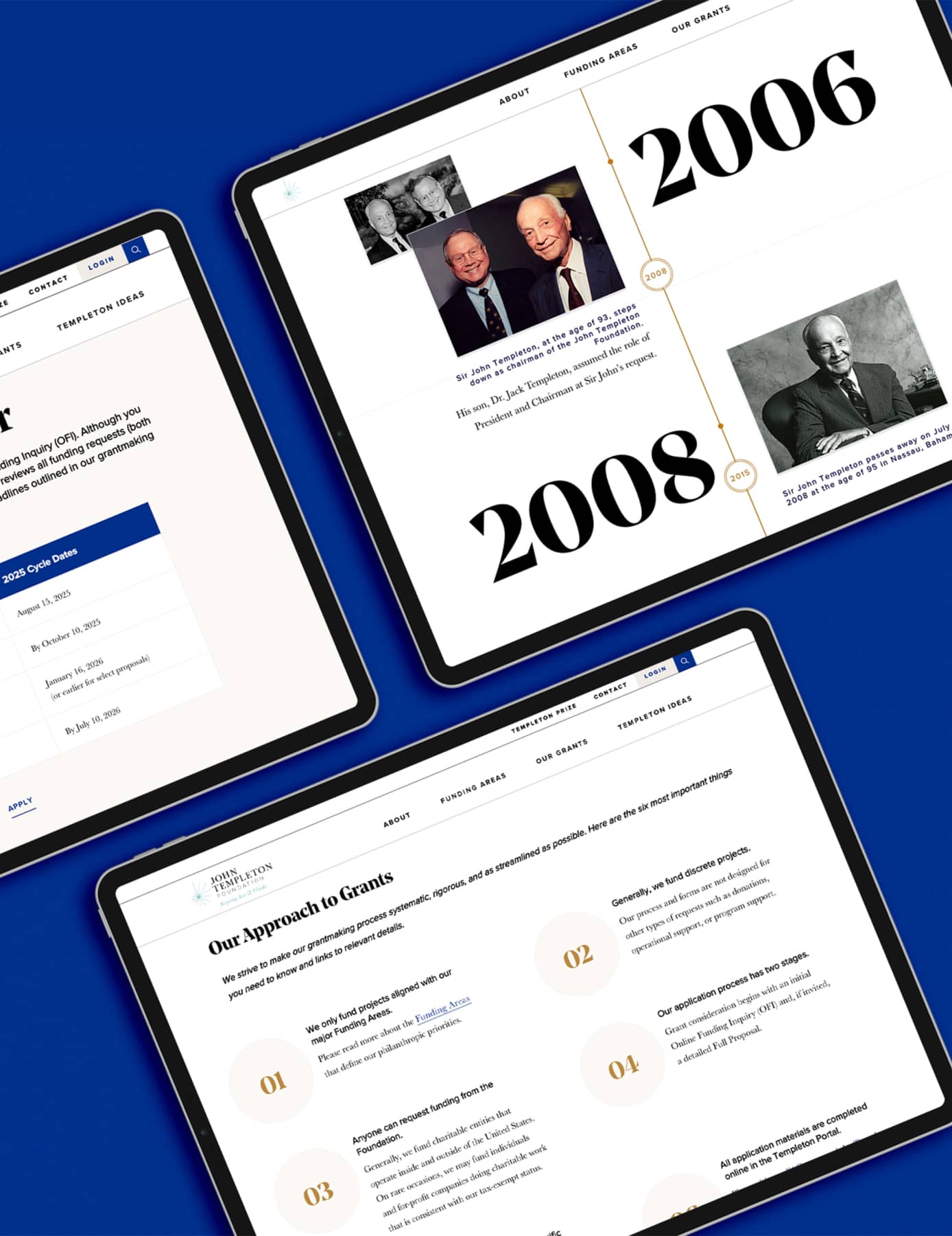 John Templeton Foundation Tablet Responsive Designs Timeline and Grant Making