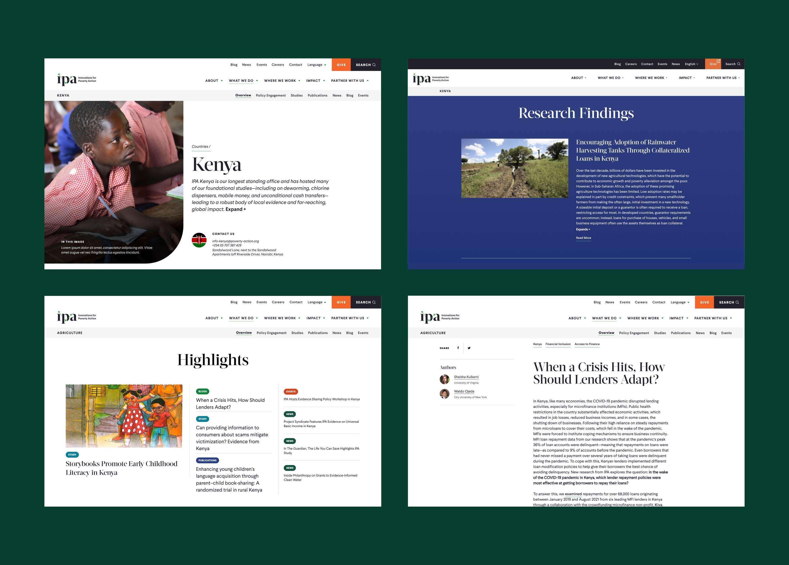 IPA nonprofit web design page layouts - Kenya pages
