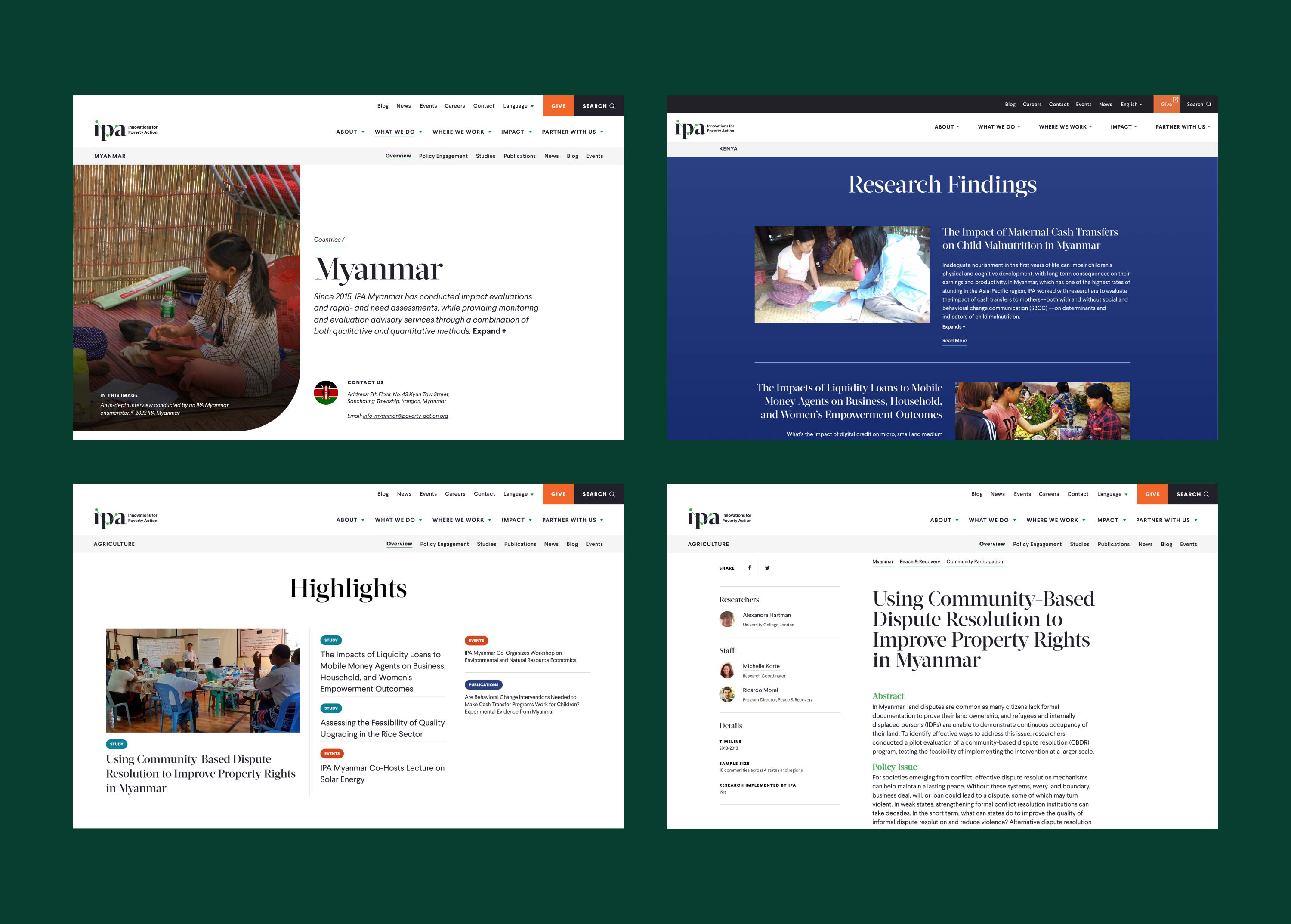 IPA nonprofit web design page layouts - Myanmar pages