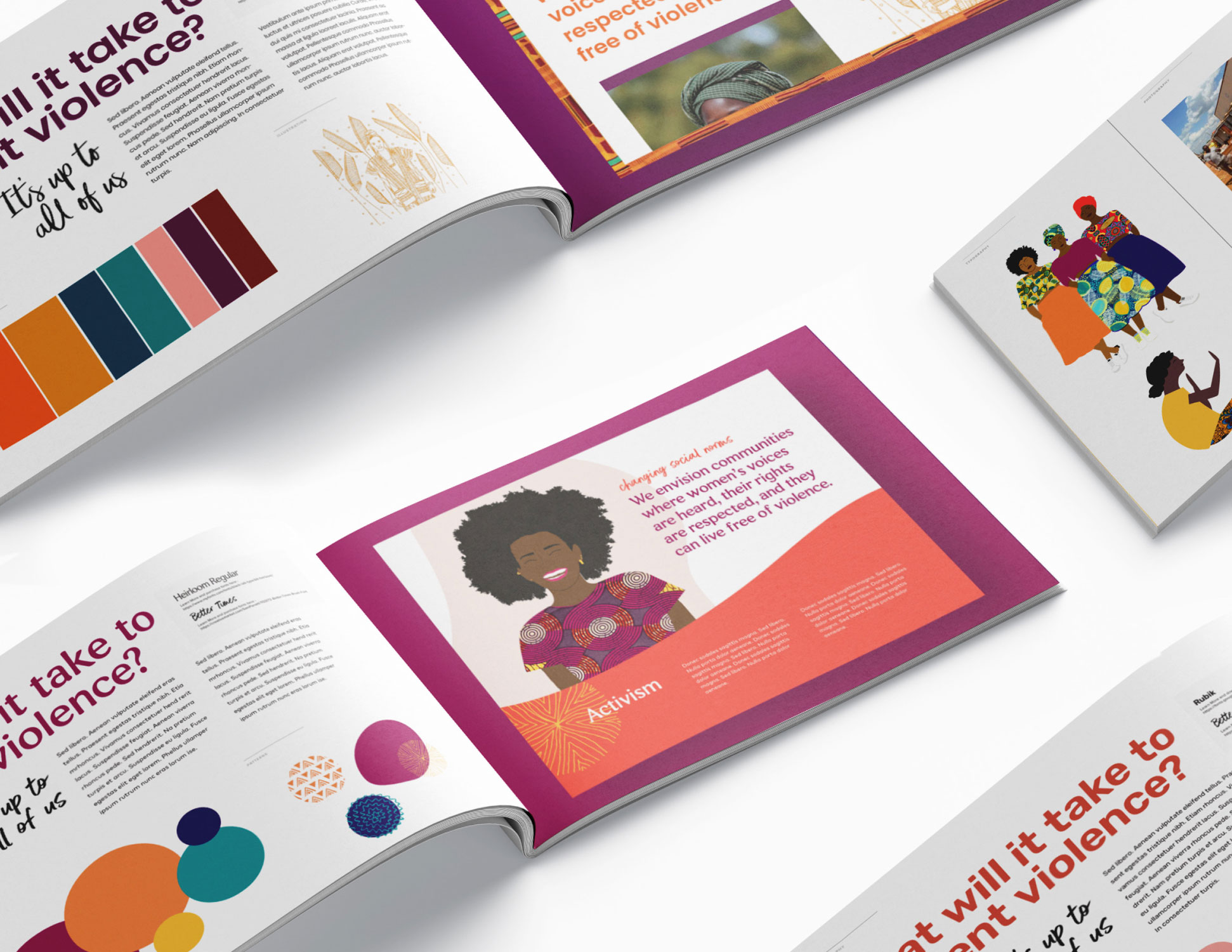 Raising Voices nonprofit style guide in a mockup