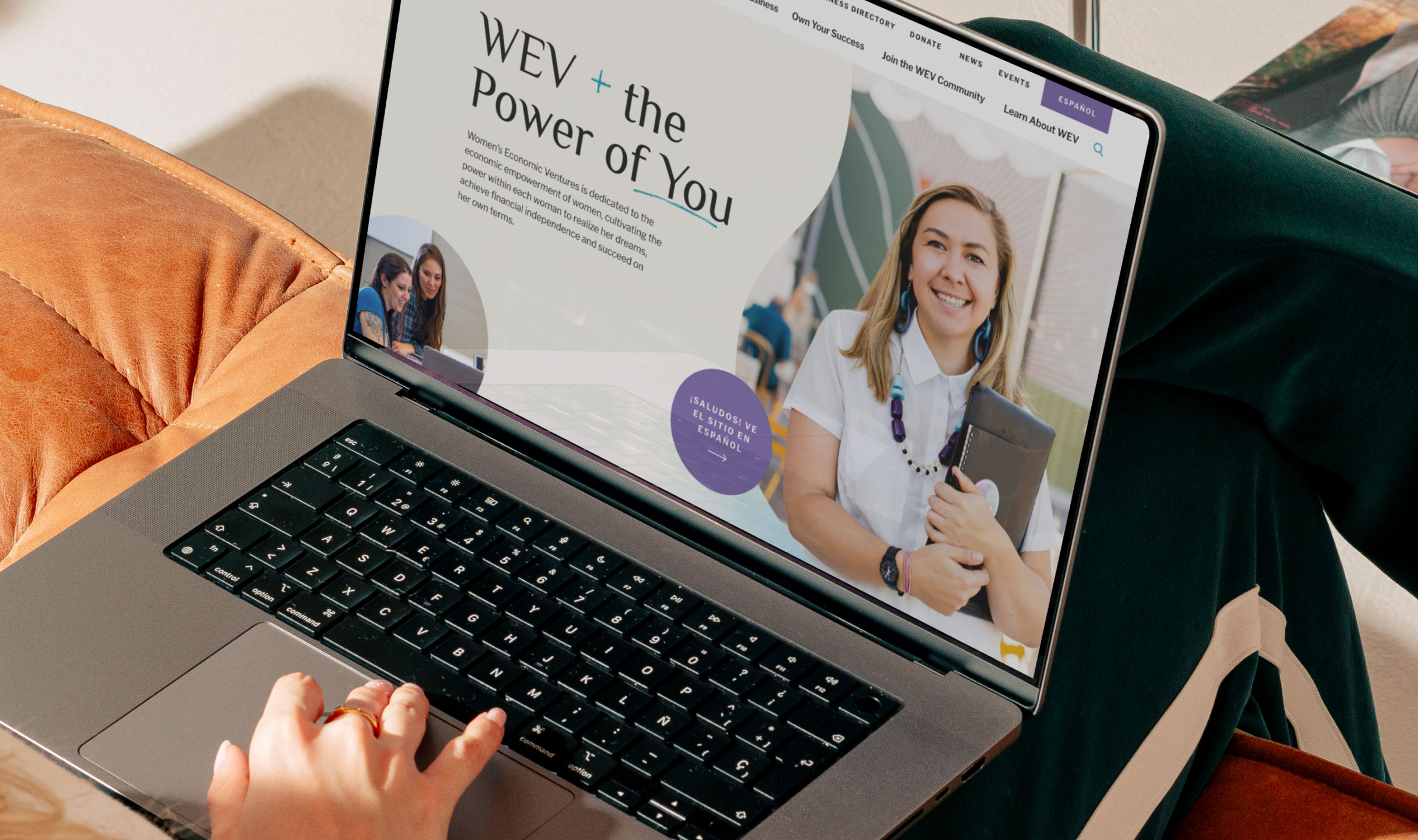 WEV nonprofit case study banner in lifestyle device mockup