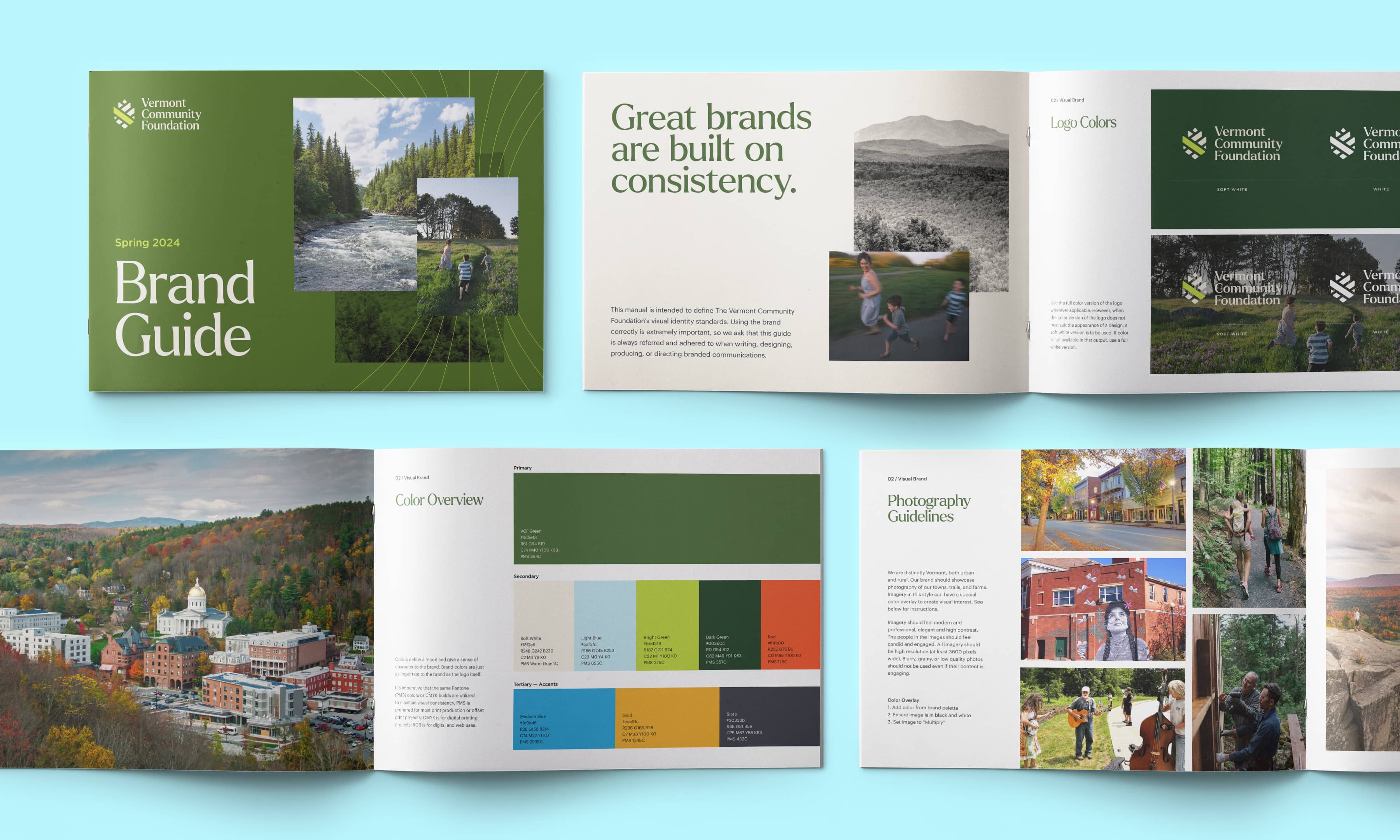 A brand guide created for Vermont Community Foundation