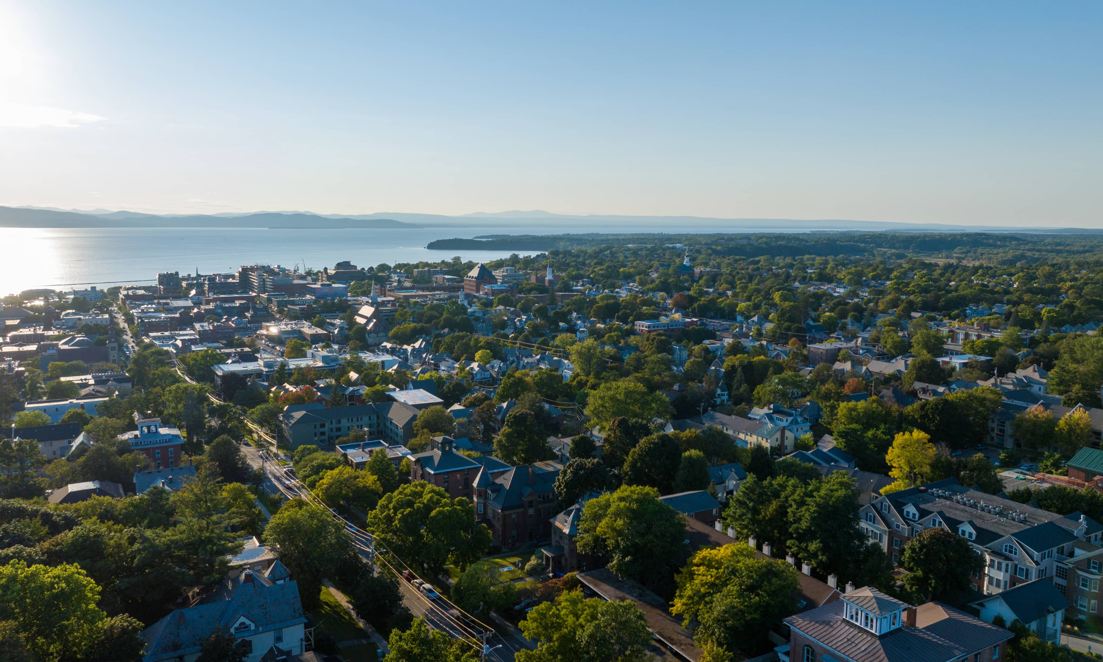 A scenic overhead view of Burlington, VT