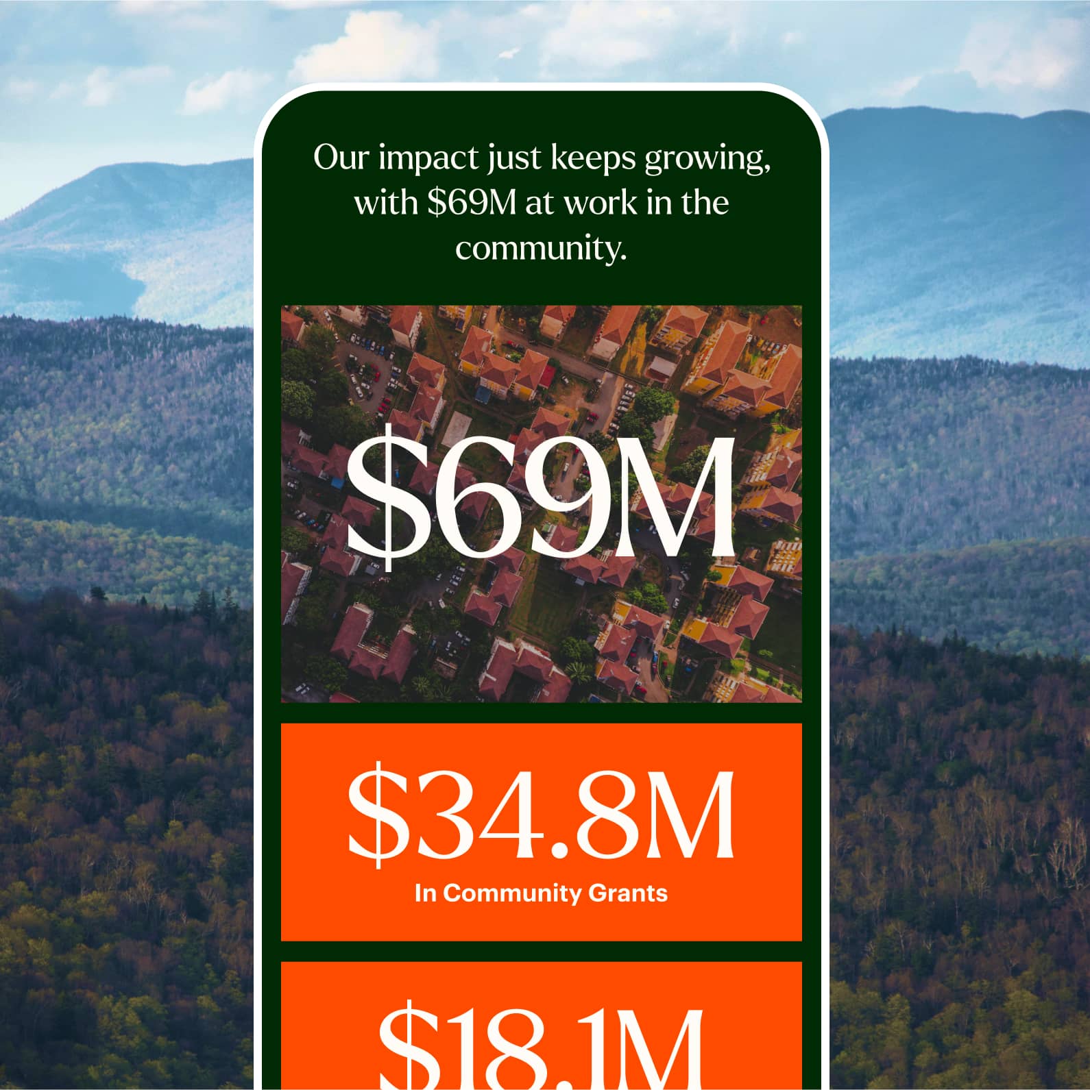 An impact report on a mobile phone created for Vermont Community Foundation's new website