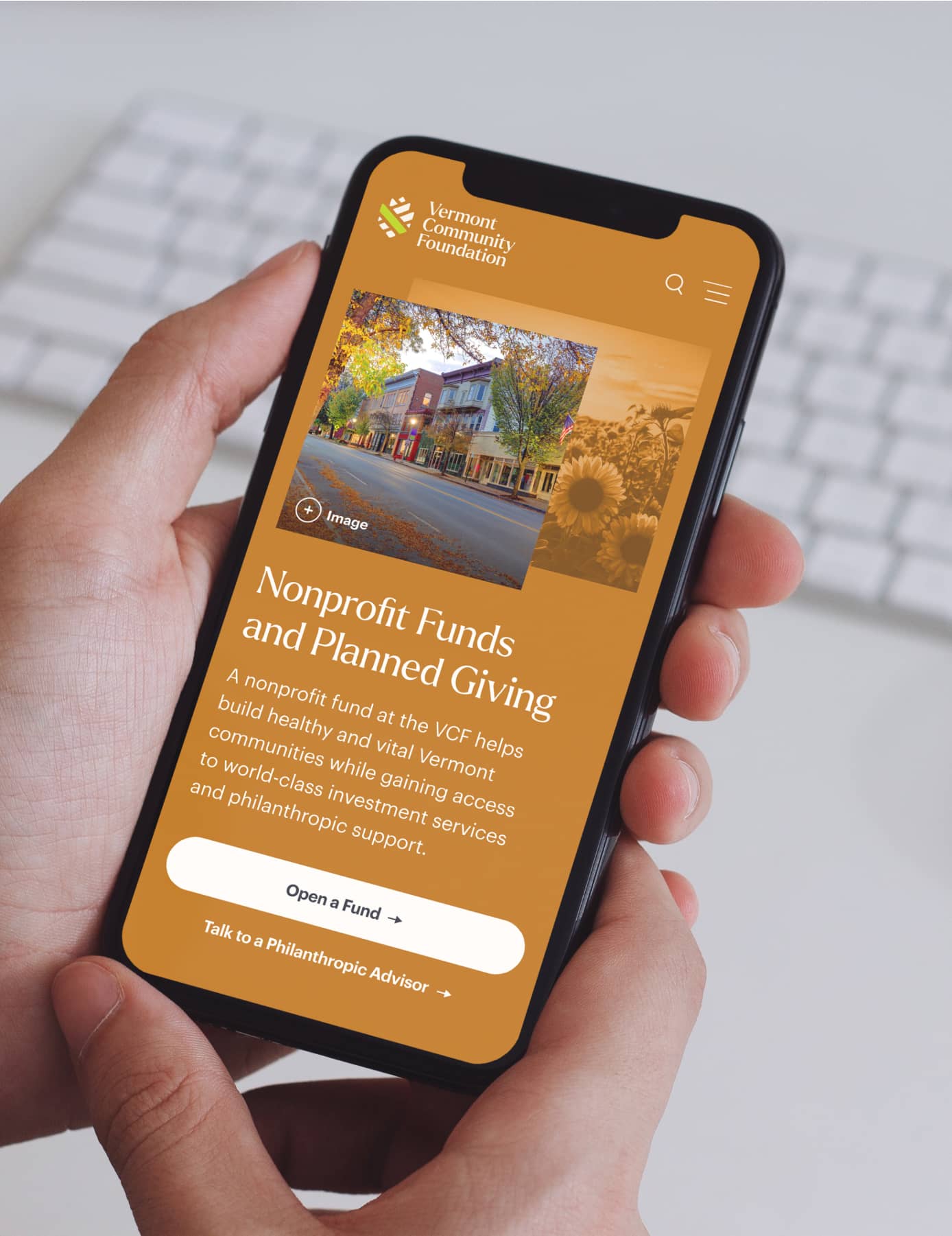 Web design for Vermont Community Foundation on a mobile phone