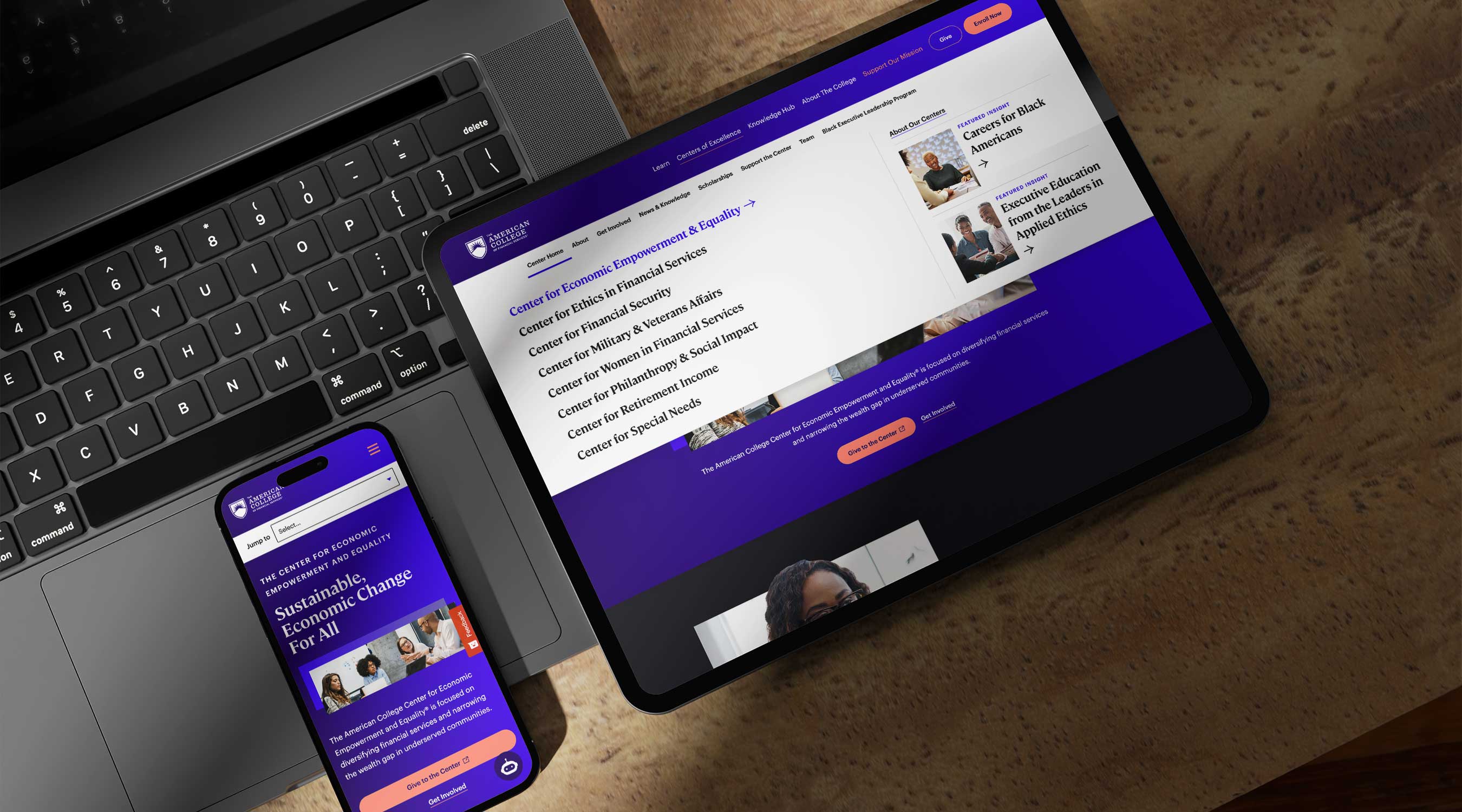 ACFS education web design pages in tablet and iphone mockup