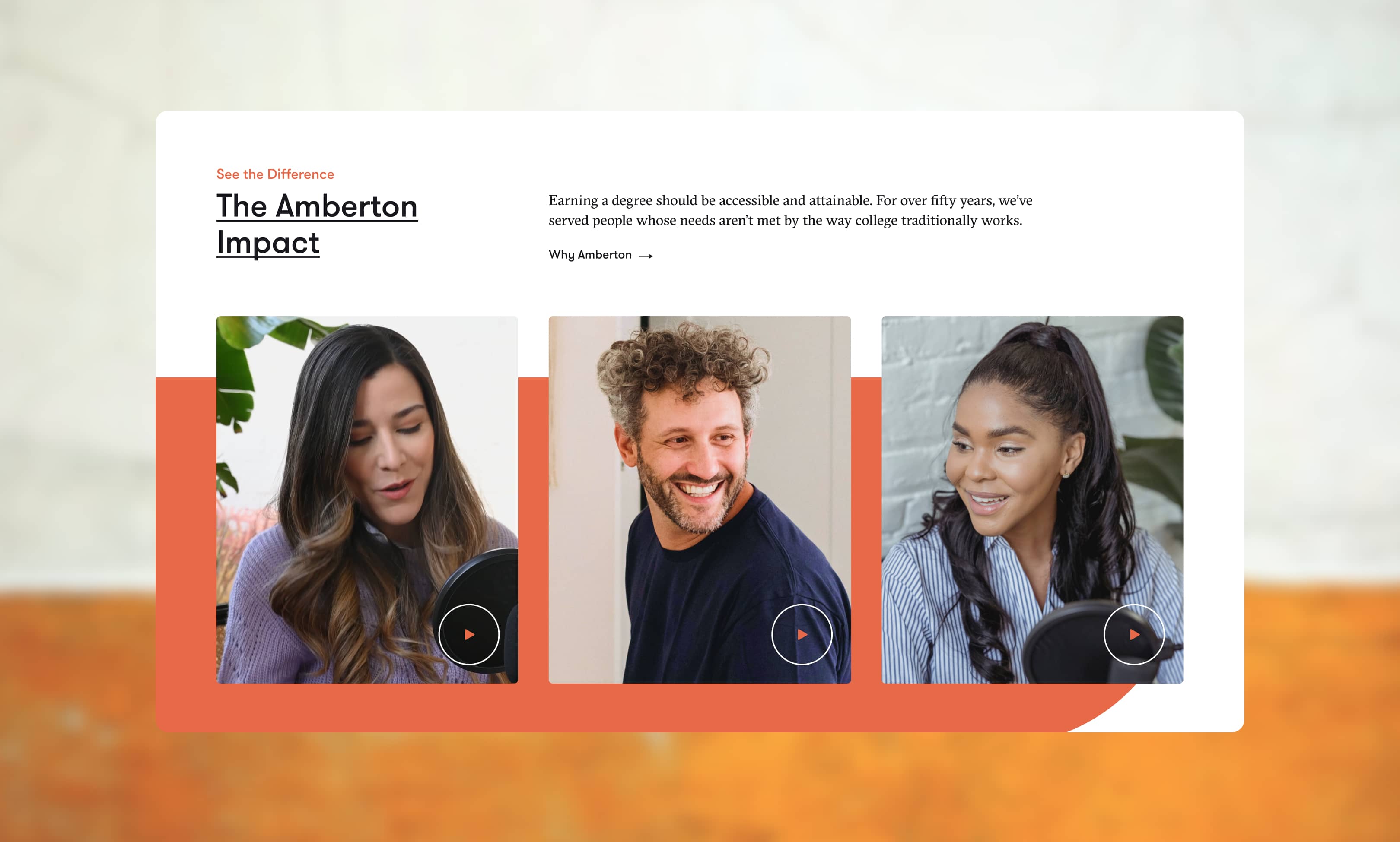 Amberton University education website design testimonial videos page