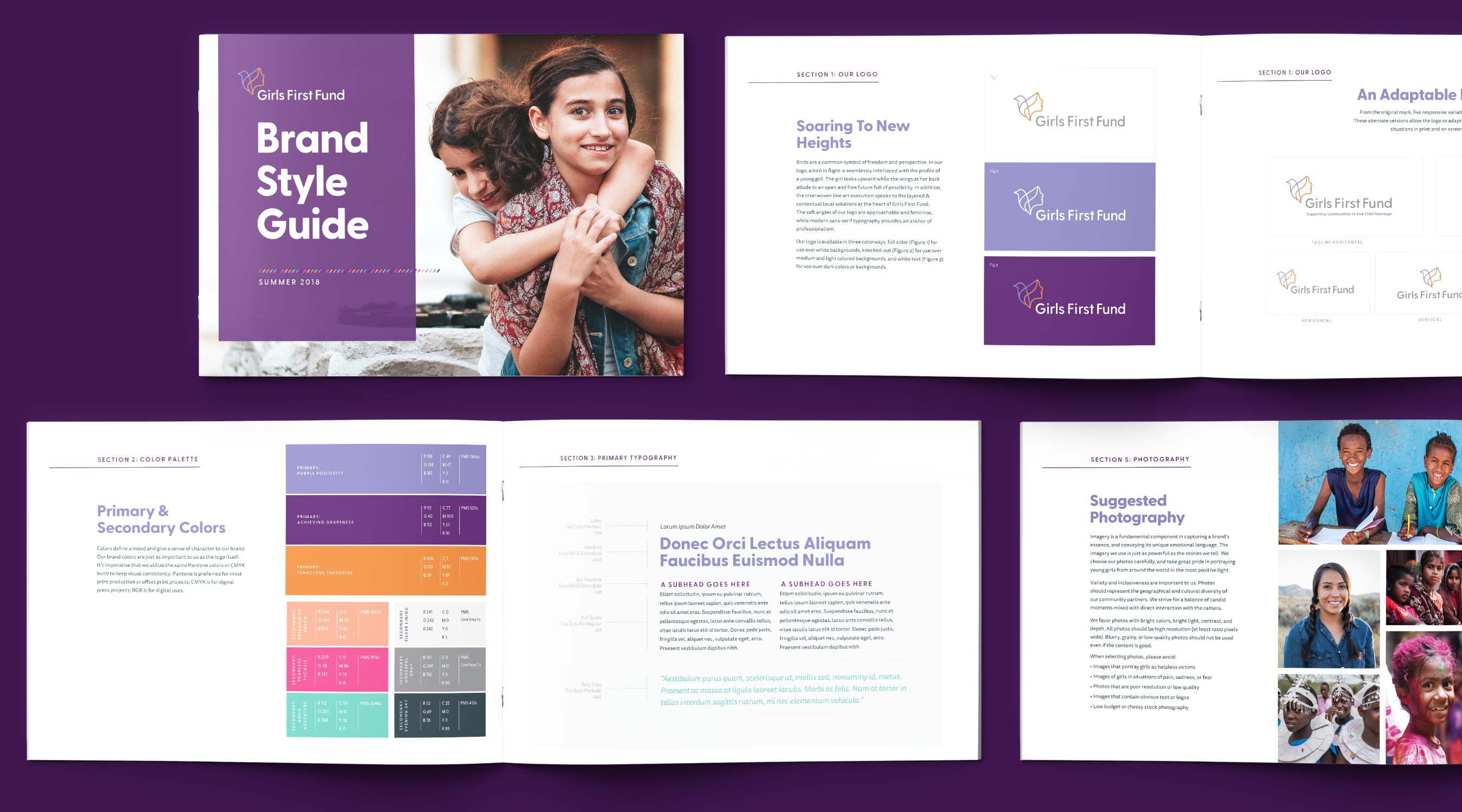 Girls First Fund nonprofit brand style guide mockup