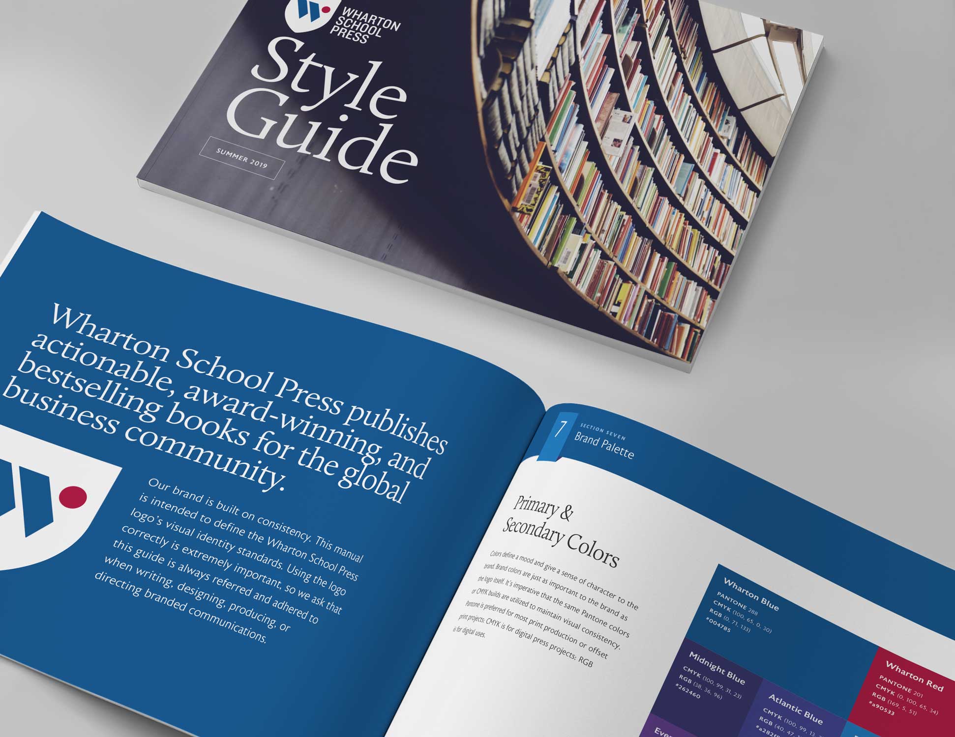 Wharton School Press education brand style guide mockup