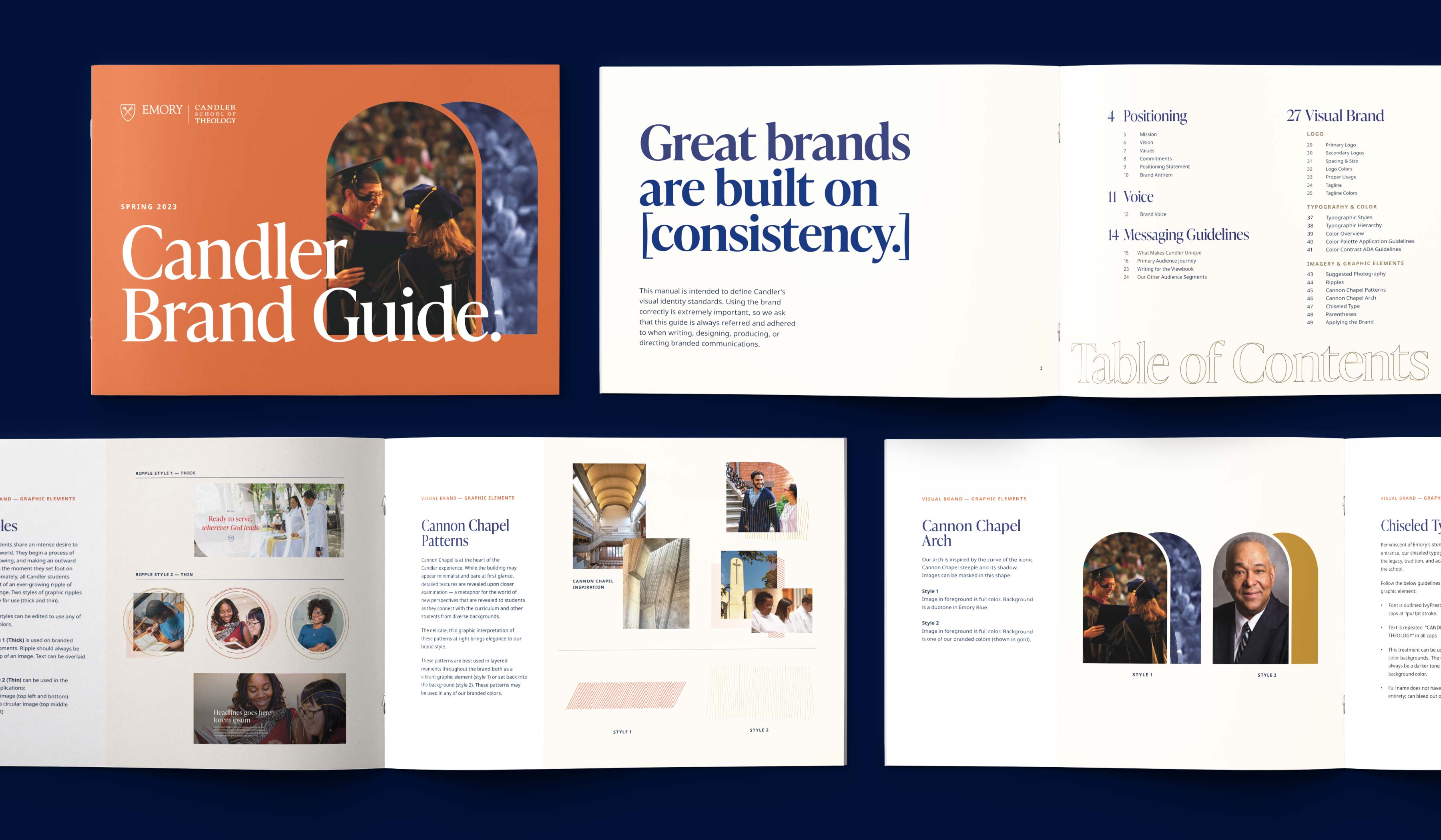 Candler education brand style guide in a mockup