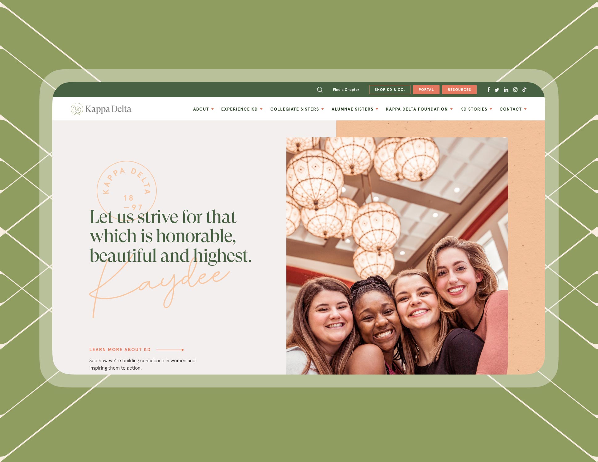 Kappa Delta education responsive web design - homepage in tablet