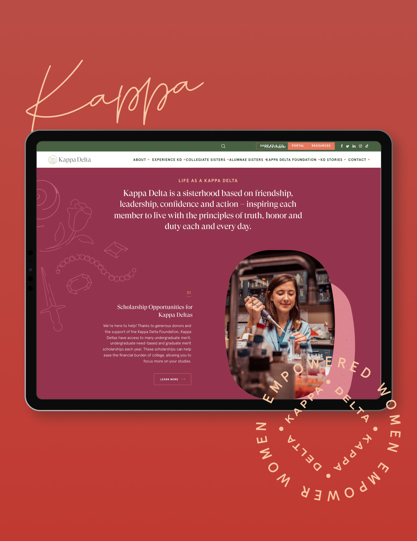 Kappa Delta education responsive web design - life as kappa page in tablet