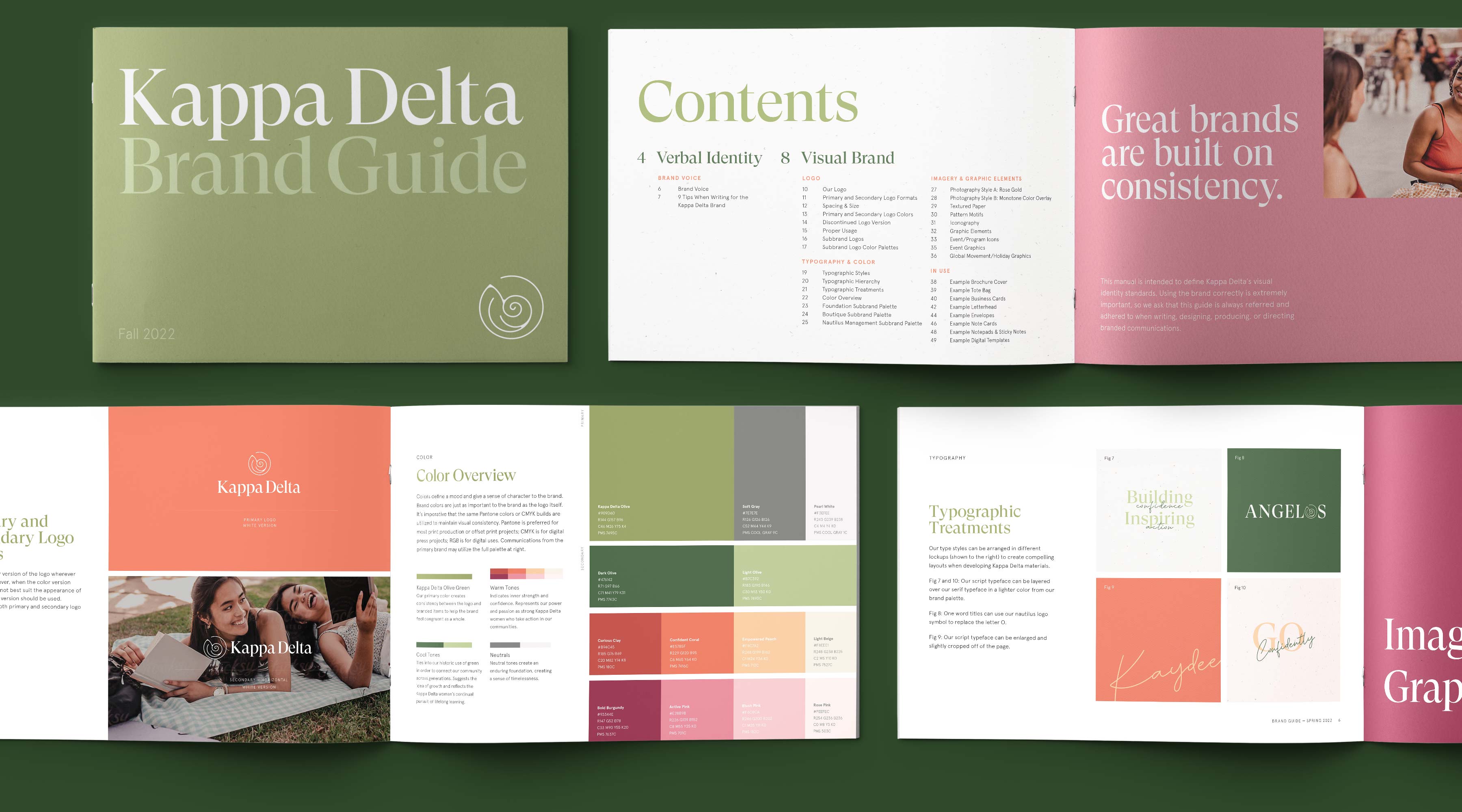 Kappa Delta education brand style guide in a mockup