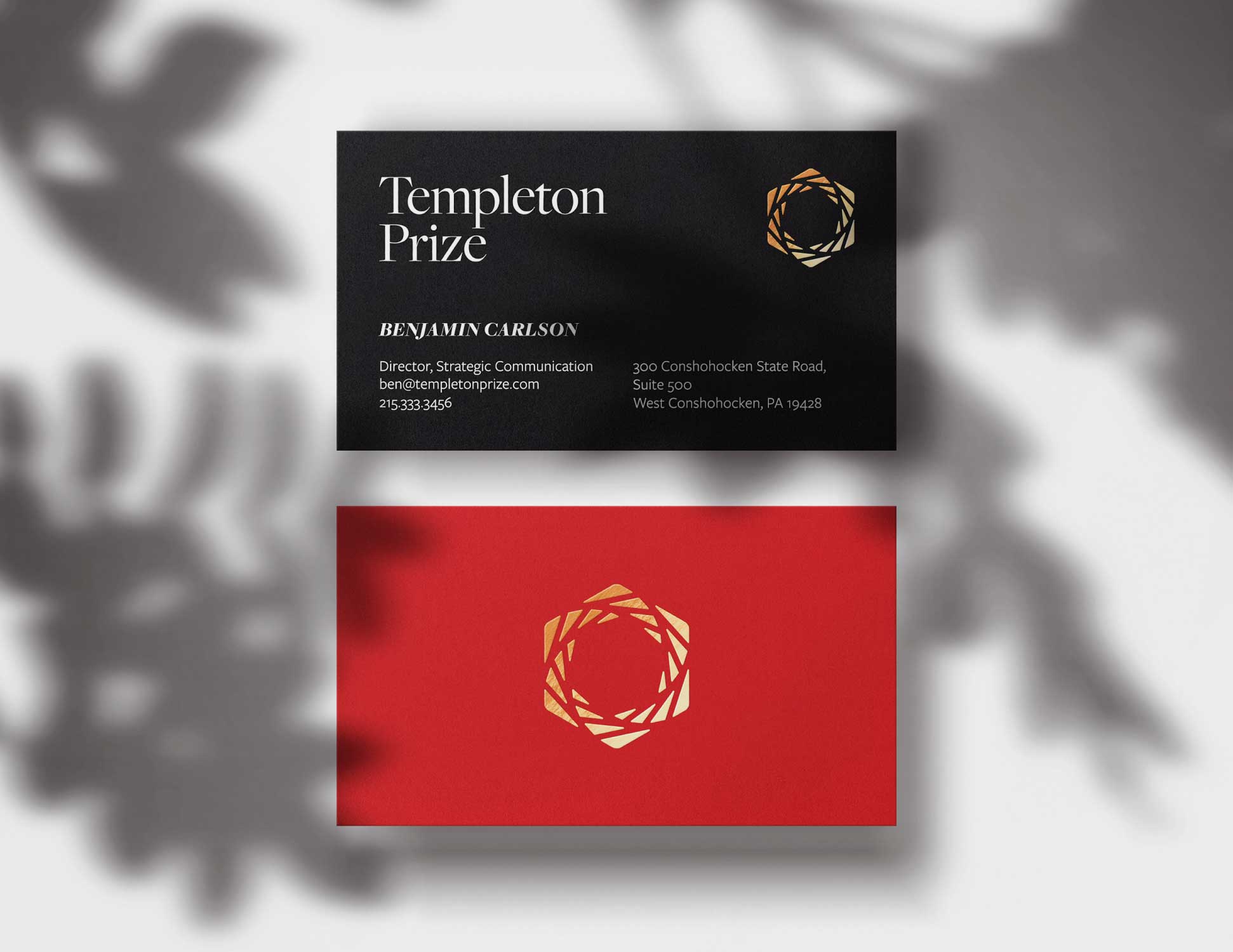 Templeton Prize foundation business card mockup