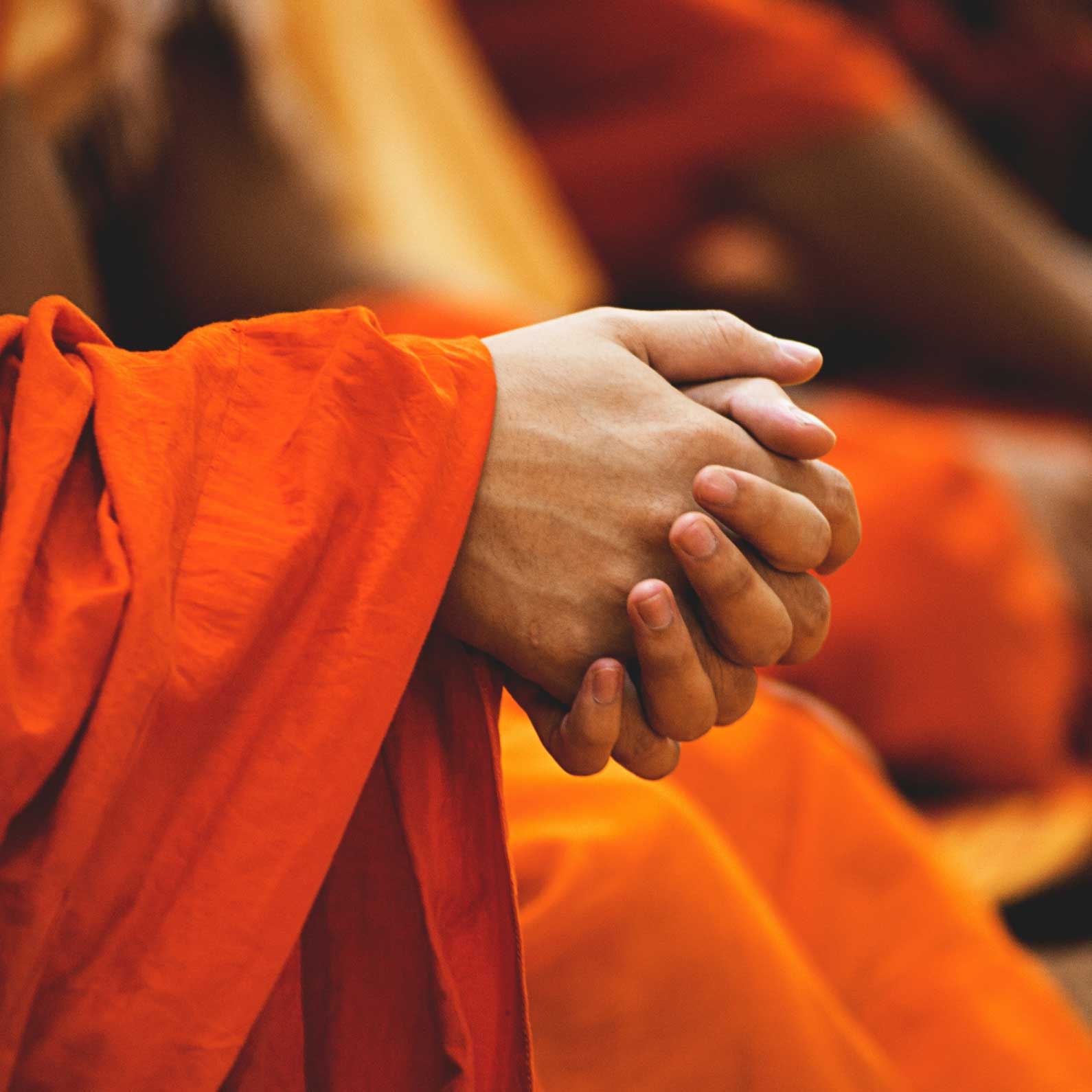 The clasped hands of a monk.