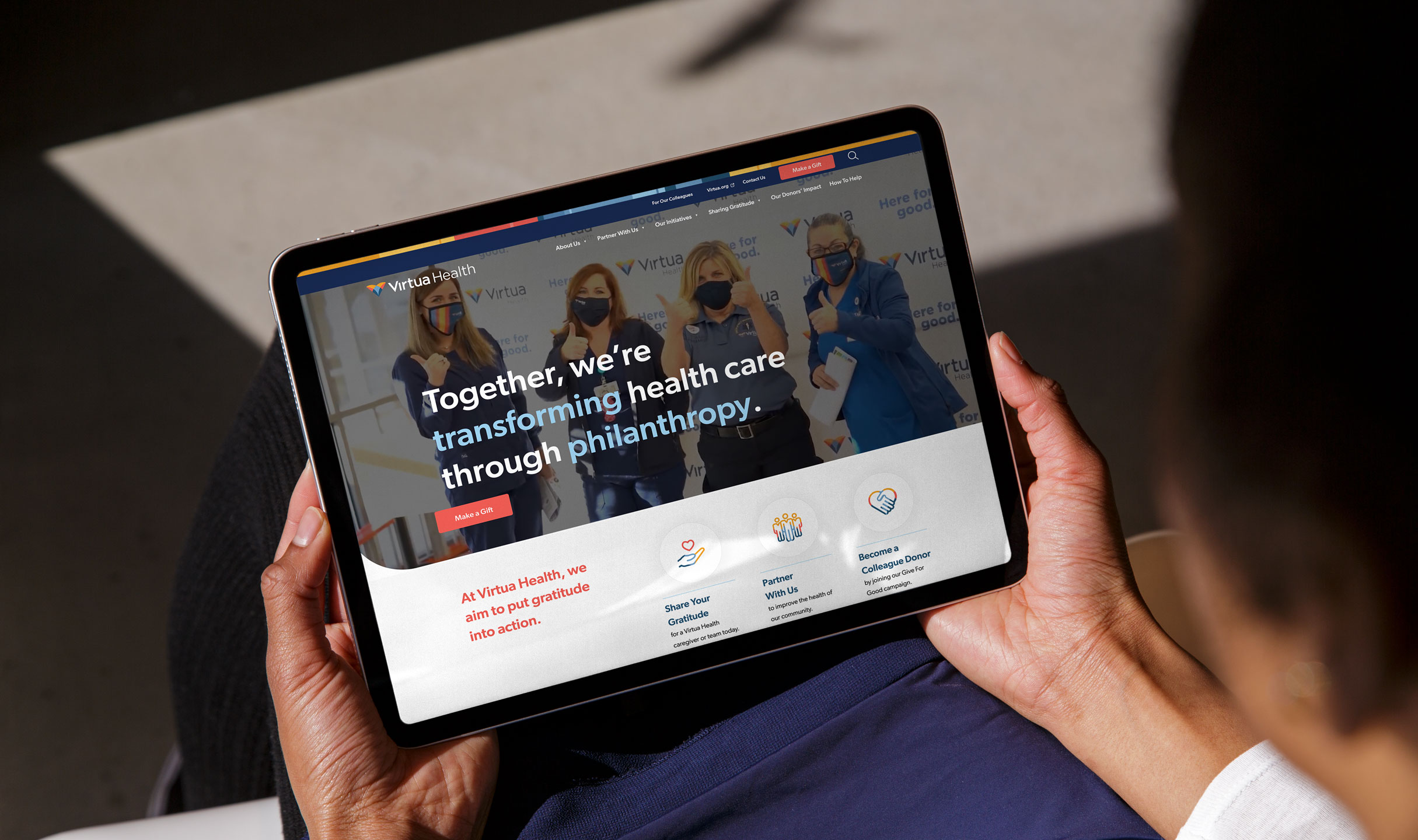 Virtua Health foundation web design homepage in ipad mockup