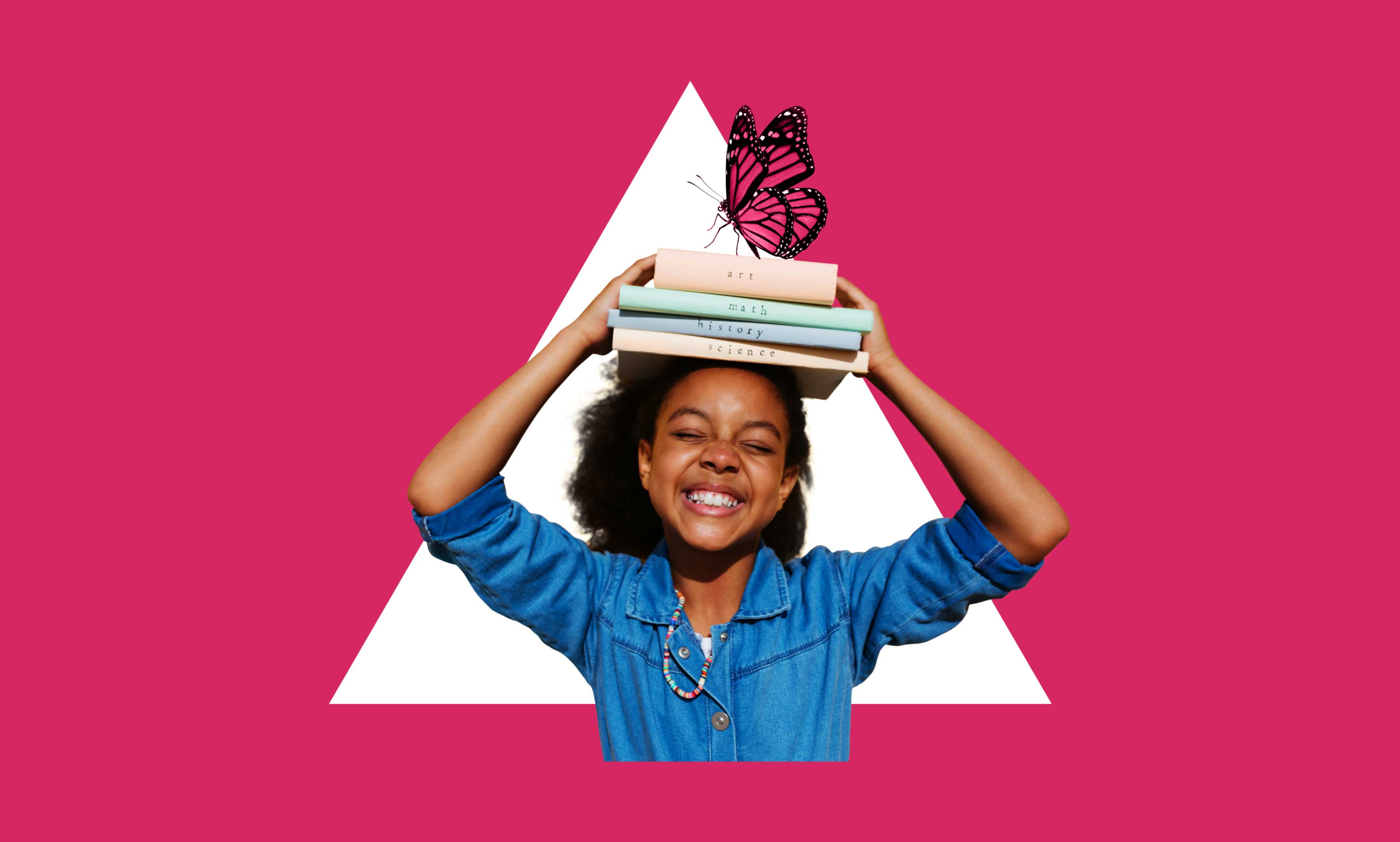 OnCourse graphic elements with a girl with books on her head in the center