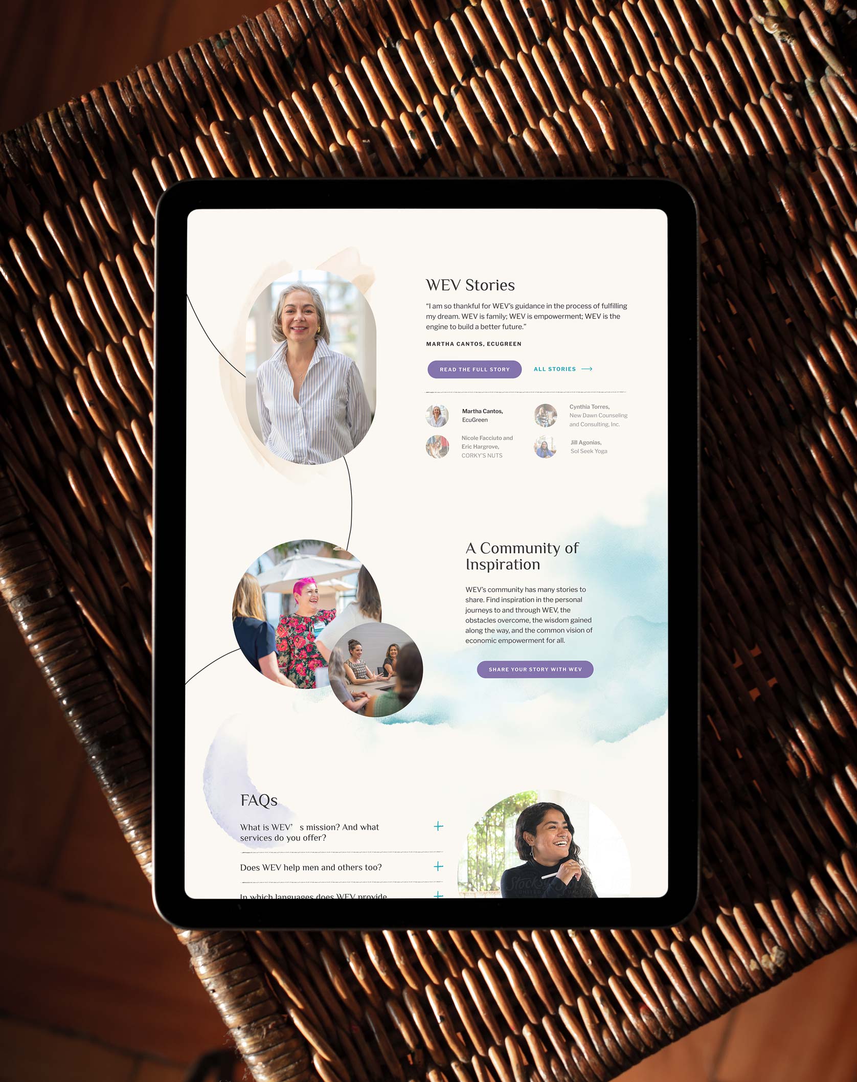 Women's Economic ventures responsive website design page in a tablet mockup