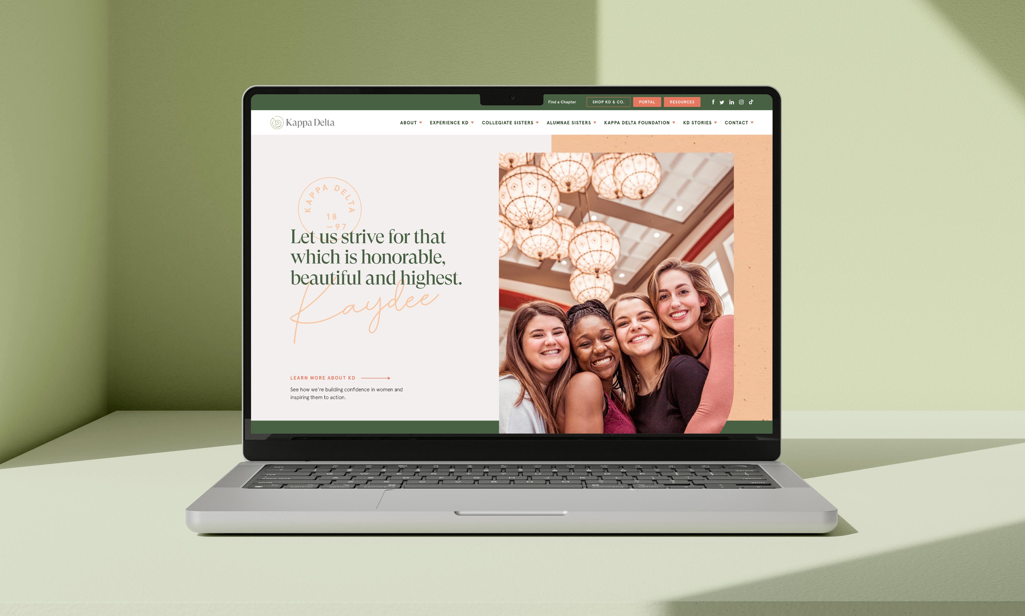 Kappa Delta responsive web design with a laptop mockup