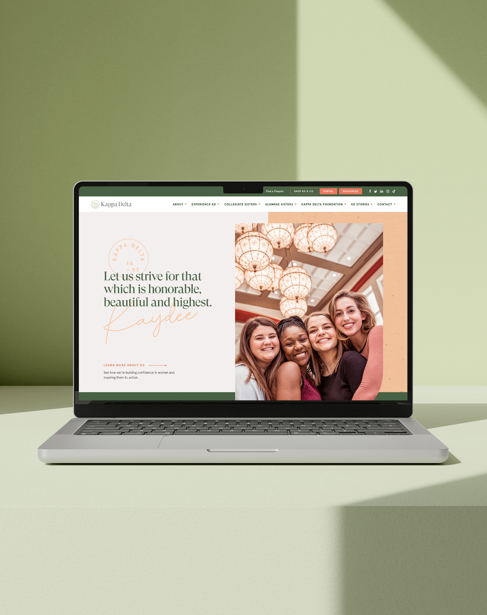 Kappa Delta responsive web design with a laptop mockup