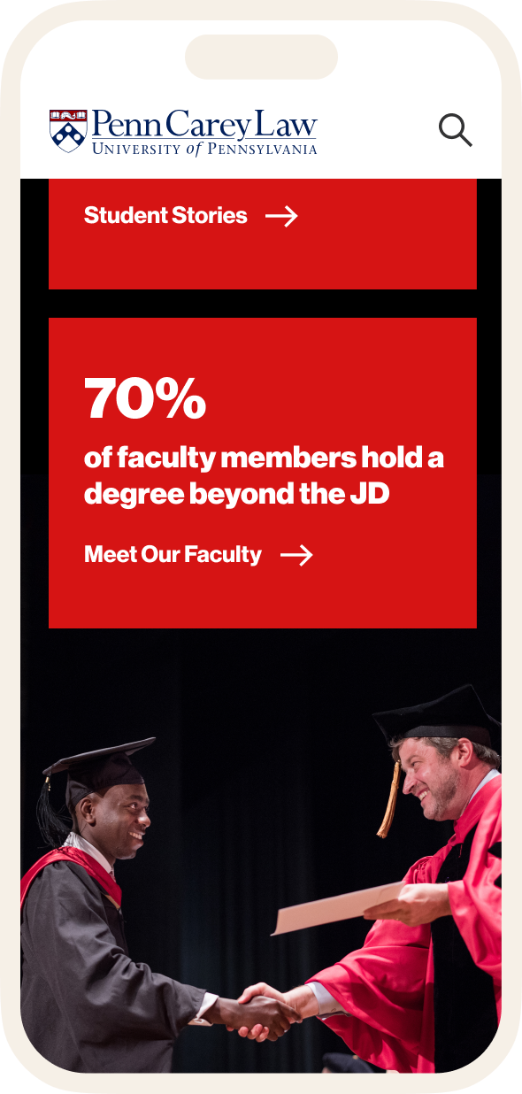 Penn Law responsive mobile website design page in an iPhone flat mockup