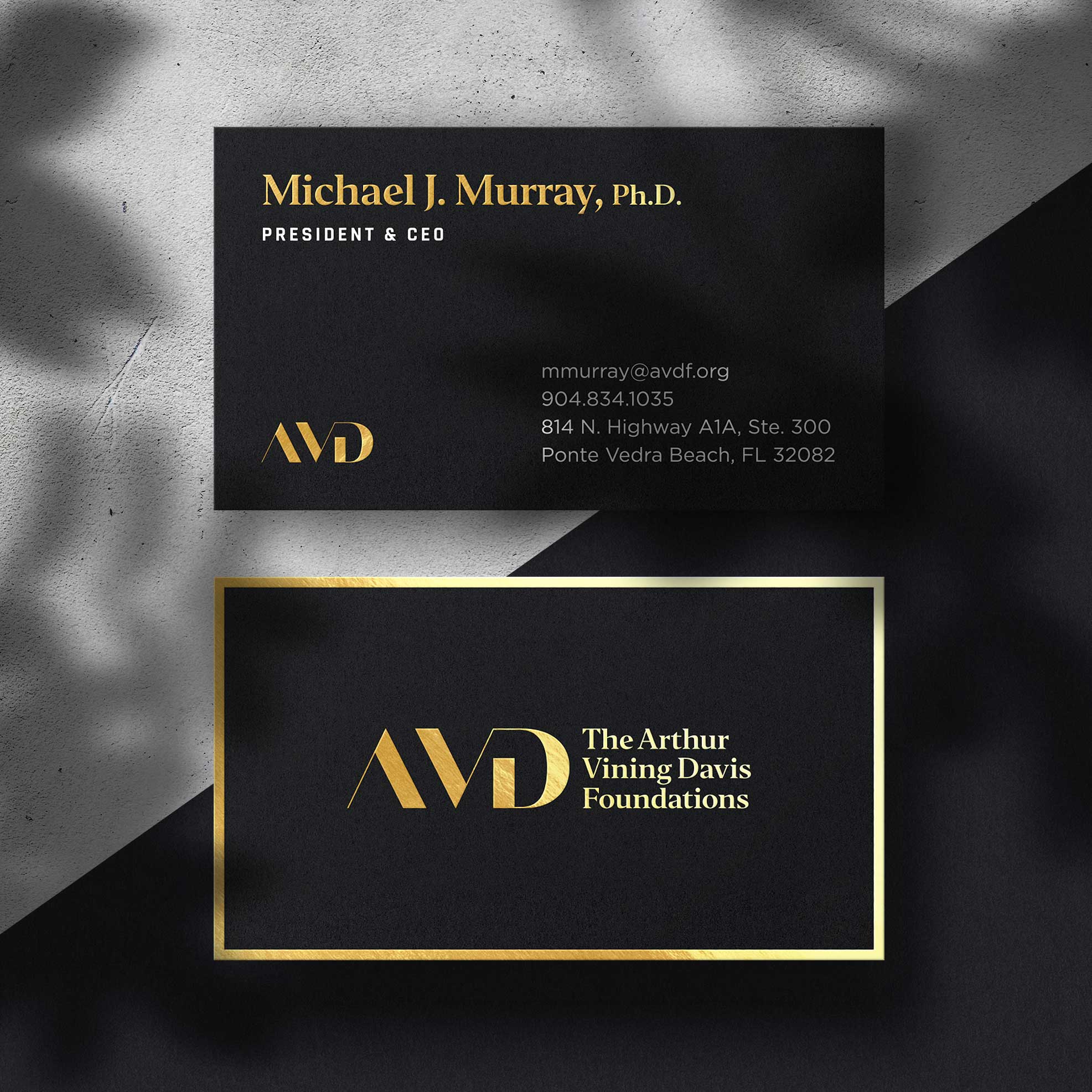 Arthur Vining Davis Foundation business card stationary design