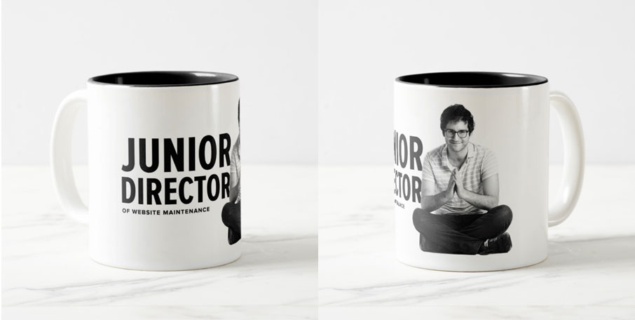 Noah Rush, Junior Director of Website Maintenance, push10 holidays, graphic and print designed mug